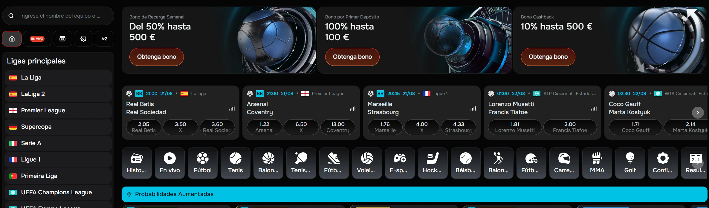Apuestas deportivas y eSports disponibles en Revolution Casino