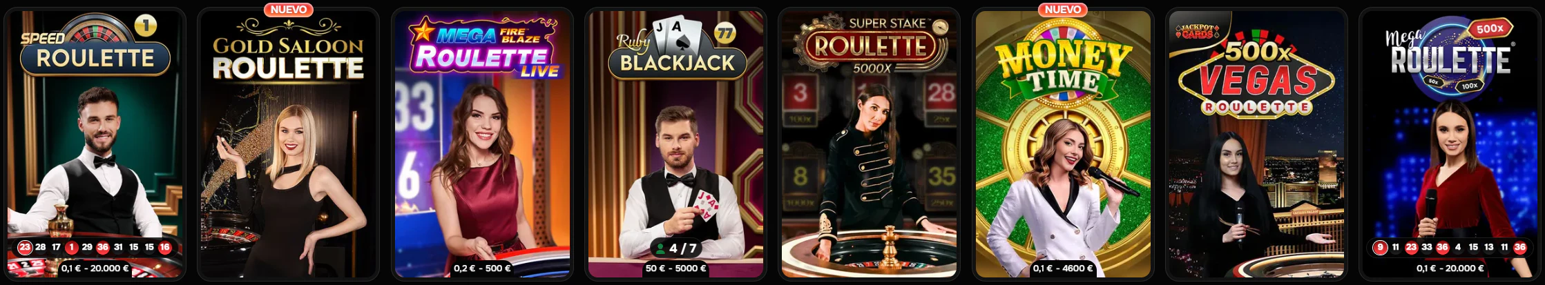 Juegos de casino en vivo con crupier en Revolution Casino
